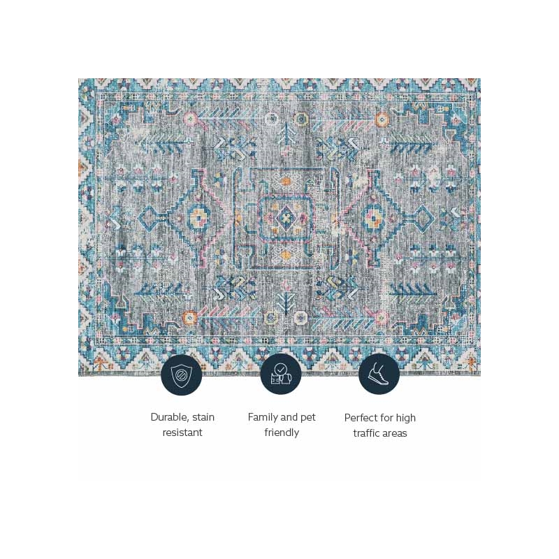 Laysan Home Transitional Washable Polyester 2'x3' Rectangle Rug in Gray / Green