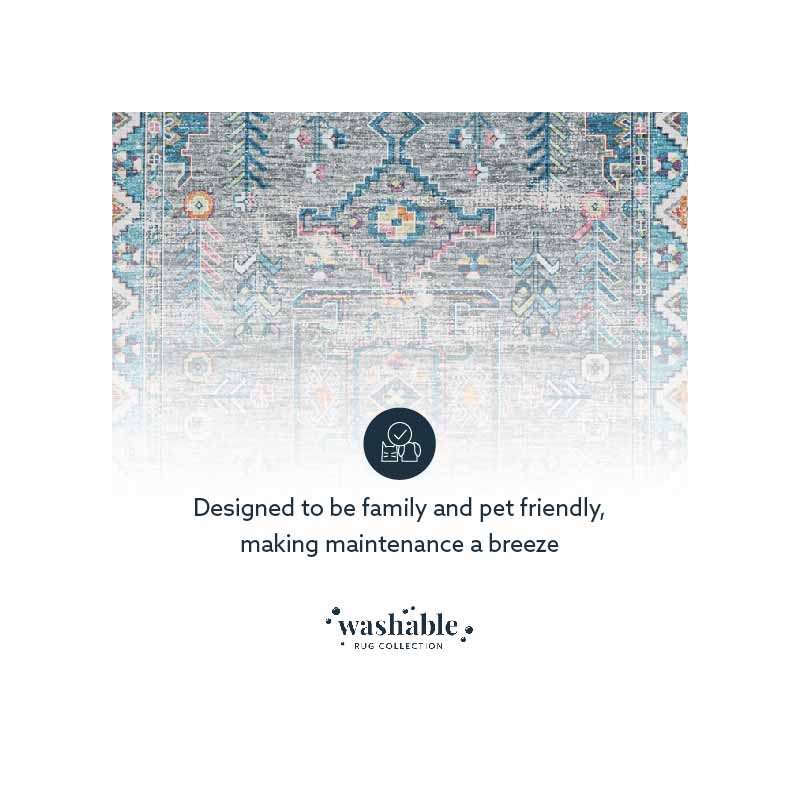 Laysan Home Transitional Washable Polyester 2'x8' Rectangle Rug in Gray / Green