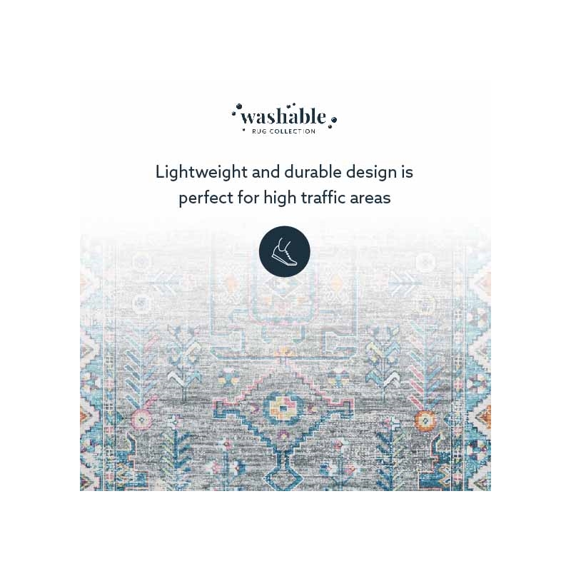 Laysan Home Transitional Washable Polyester 2'x8' Rectangle Rug in Gray / Green