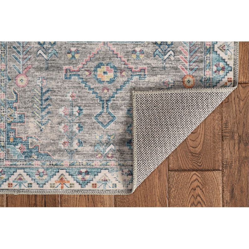 Laysan Home Transitional Washable Polyester 2'x8' Rectangle Rug in Gray / Green
