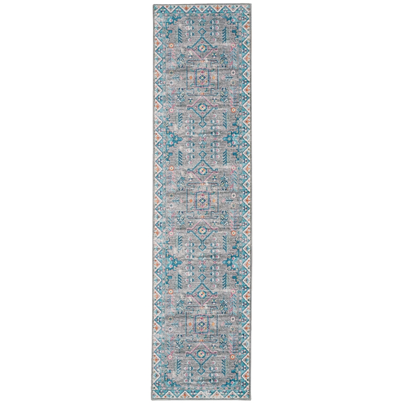 Laysan Home Transitional Washable Polyester 2'x8' Rectangle Rug in Gray / Green