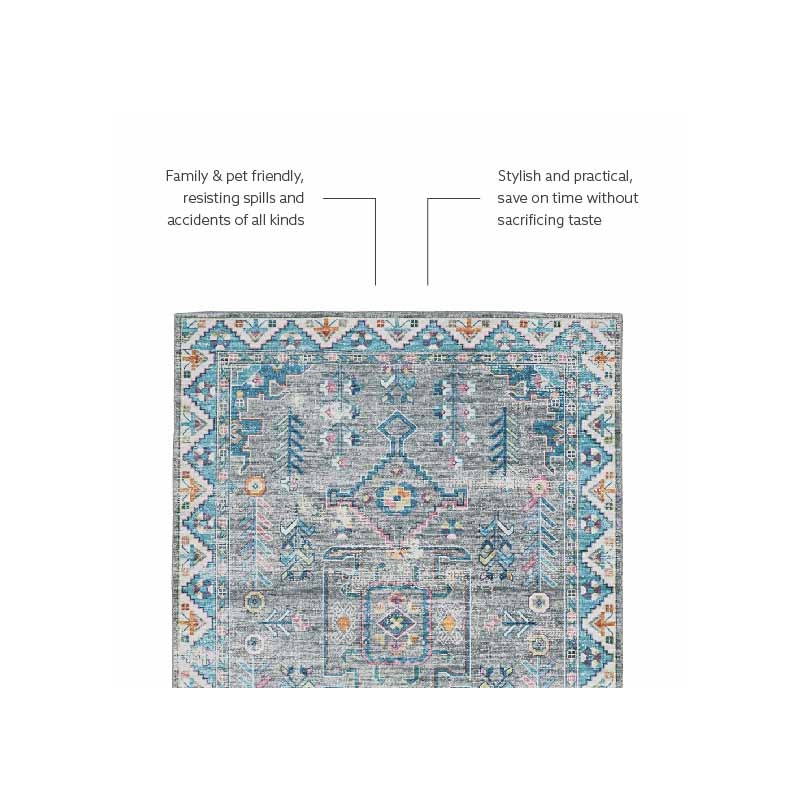 Laysan Home Transitional Washable Polyester 2'x8' Rectangle Rug in Gray / Green