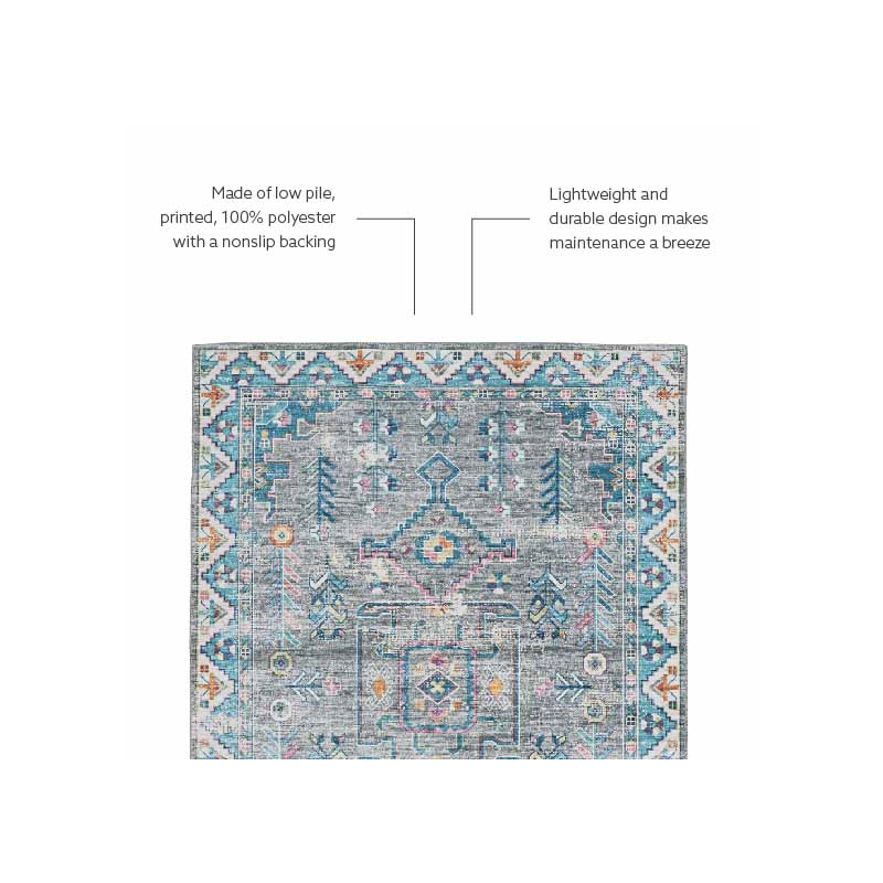 Laysan Home Transitional Washable Polyester 2'x8' Rectangle Rug in Gray / Green