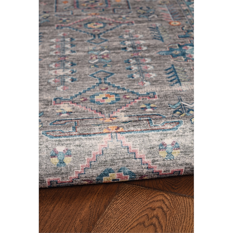 Laysan Home Transitional Washable Polyester 3'x5' Rectangle Rug in Gray / Green