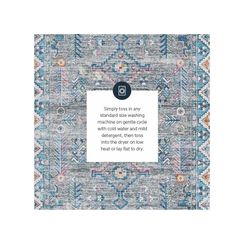 Laysan Home Transitional Washable Polyester 3'x5' Rectangle Rug in Gray / Green