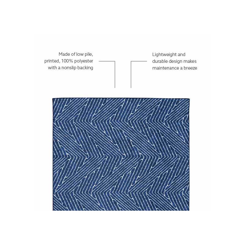 Laysan Home Transitional Washable Polyester 2'x8' Rectangle Rug in Blue / Ivory