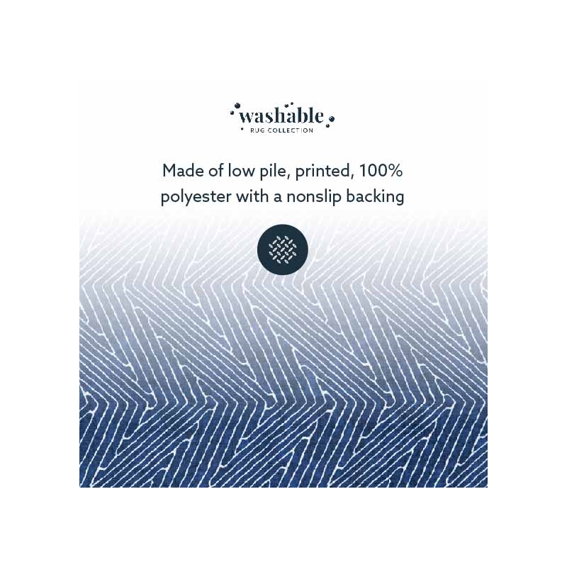 Laysan Home Transitional Washable Polyester 3'x5' Rectangle Rug in Blue / Ivory