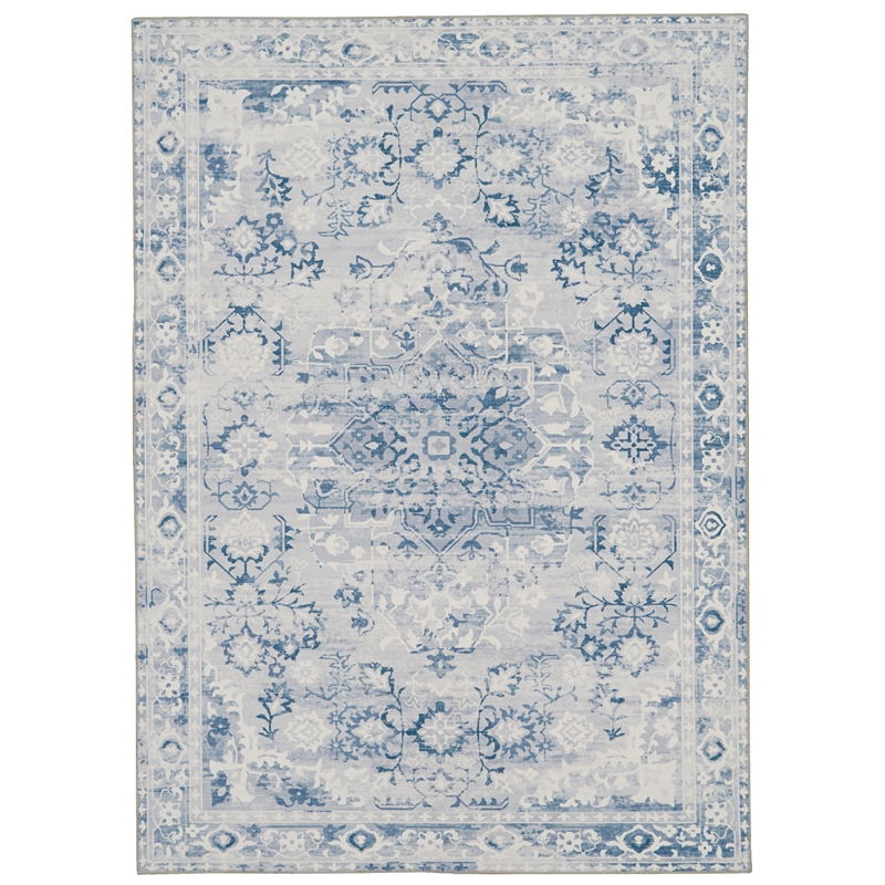 Laysan Home Transitional Washable Polyester 3'x5' Rectangle Rug in Gray / Ivory