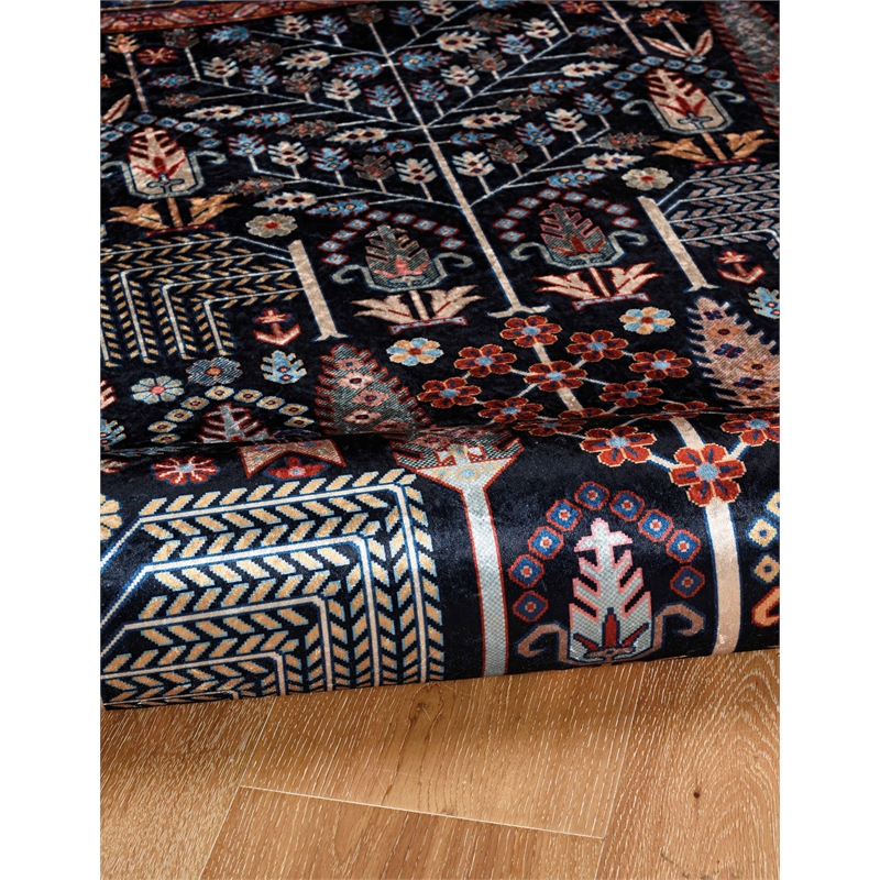 Laysan Home Traditional Woven Polyester 5'x7' Rectangle Rug in Navy Blue and Red