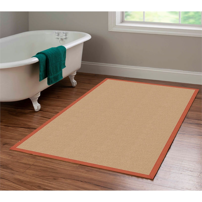 Laysan Home Transitional Machine Tufted Wool 4'x6' Rug in Sisal and Burnt Orange
