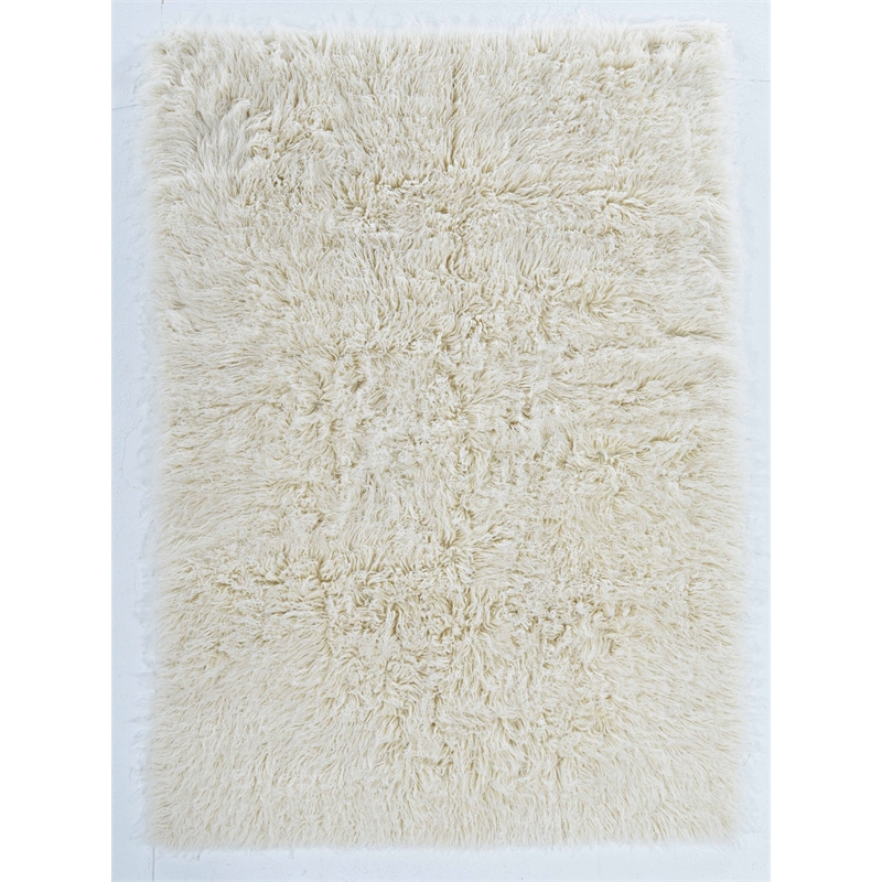 Laysan Home Transitional Flokati Hand Woven Wool 7'x10' Rectangle Rug in Natural