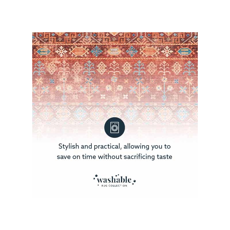 Laysan Home Transitional Washable Polyester 2'x8' Rectangle Rug in Red and Ivory