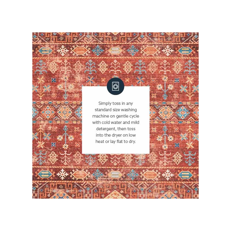 Laysan Home Transitional Washable Polyester 2'x8' Rectangle Rug in Red and Ivory