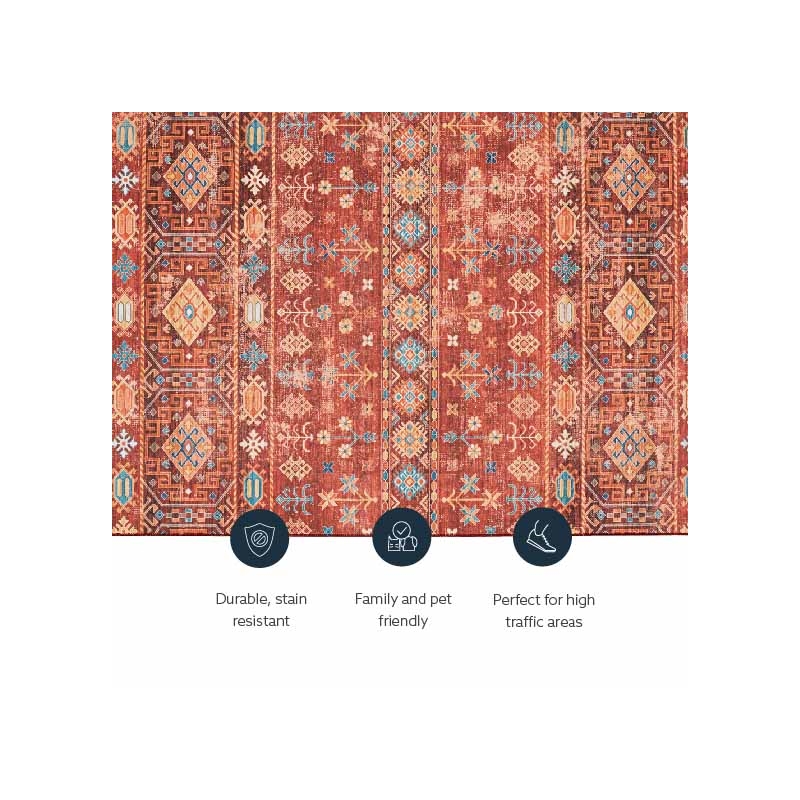 Laysan Home Transitional Washable Polyester 2'x8' Rectangle Rug in Red and Ivory