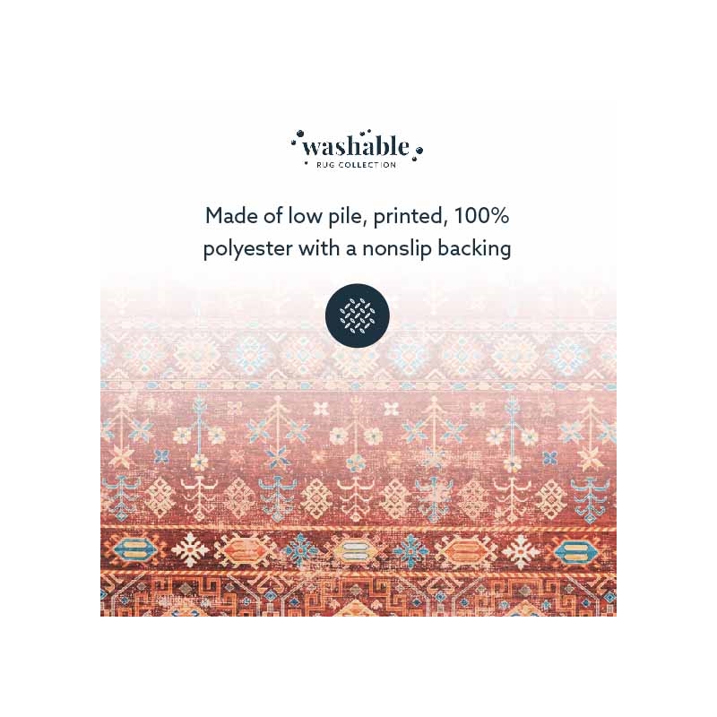 Laysan Home Transitional Washable Polyester 3'x5' Rectangle Rug in Red and Ivory