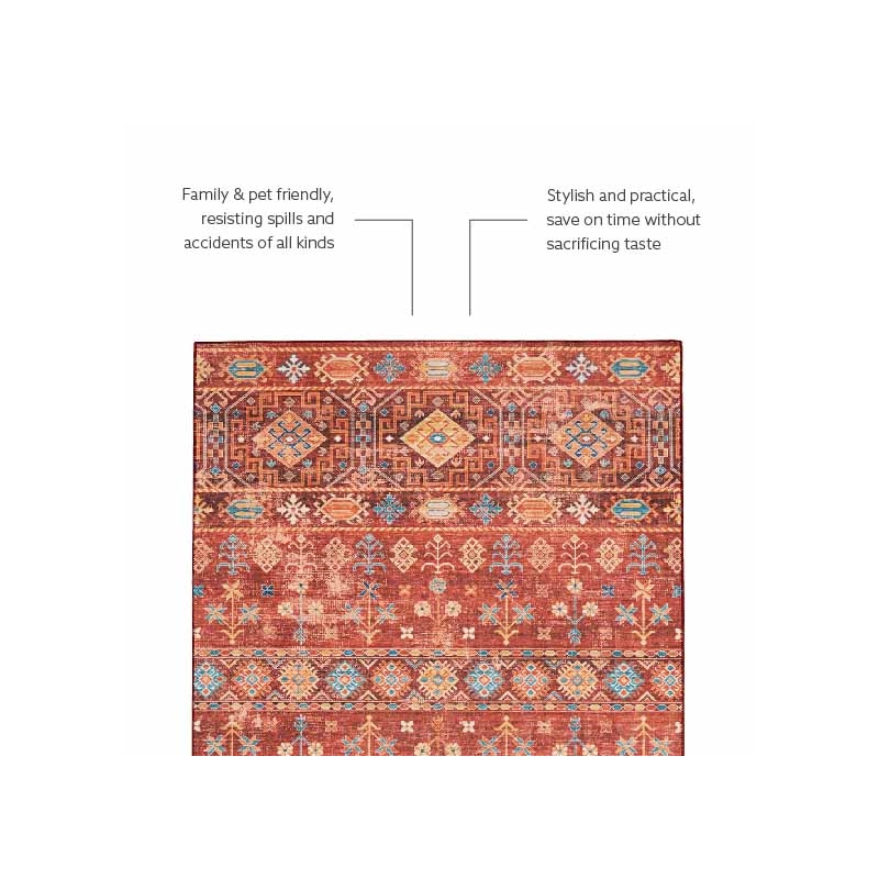 Laysan Home Transitional Washable Polyester 3'x5' Rectangle Rug in Red and Ivory