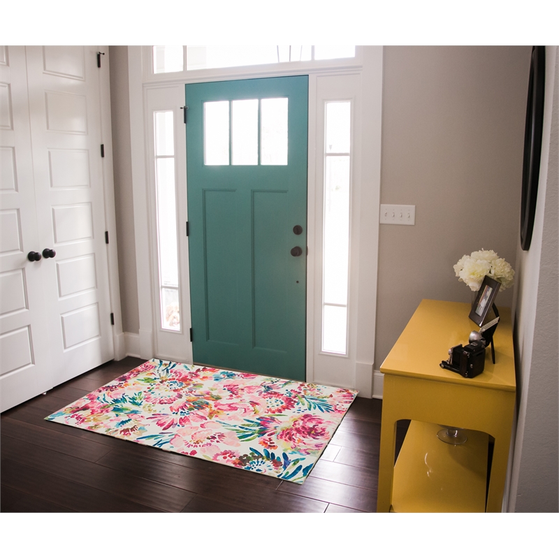 Laysan Home Transitional Washable Polyester 3'x5' Rectangle Rug in Raspberry Red