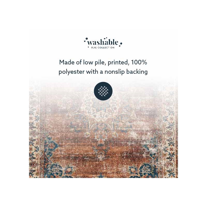 Laysan Home Transitional Washable Polyester 2'x8' Rectangle Rug in Brown / Ivory