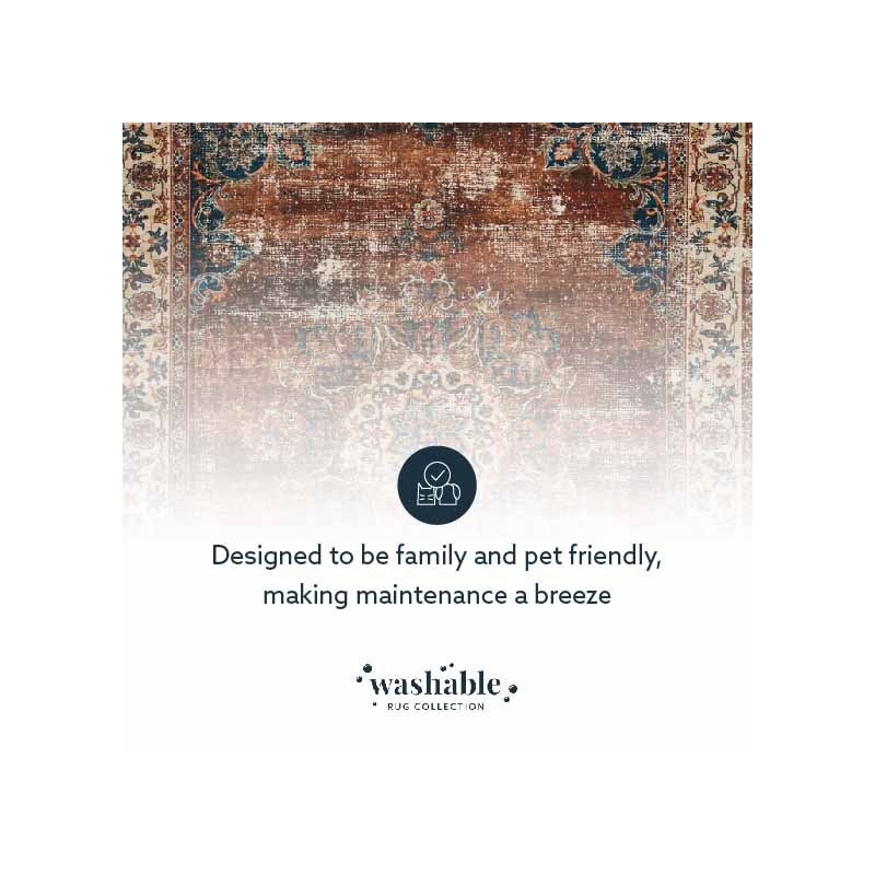 Laysan Home Transitional Washable Polyester 5'x7' Rectangle Rug in Brown / Ivory