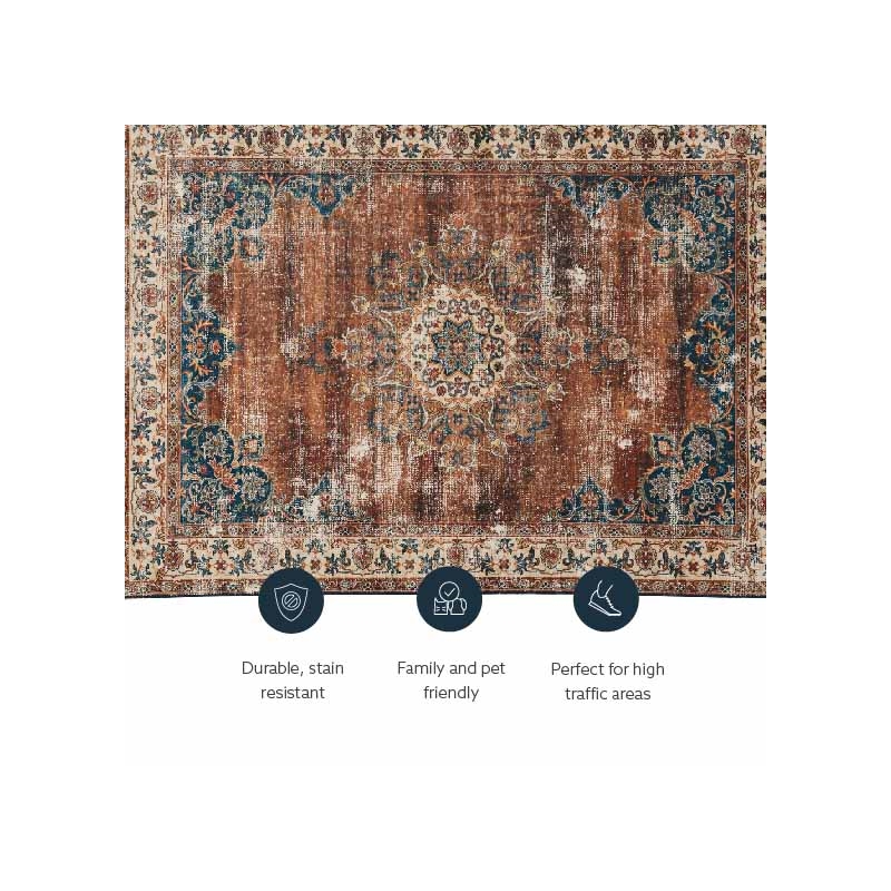 Laysan Home Transitional Washable Polyester 5'x7' Rectangle Rug in Brown / Ivory