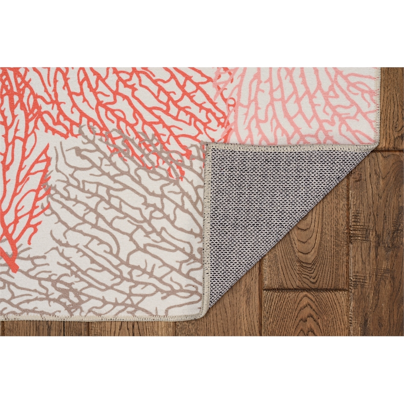 Laysan Home Transitional Washable Polyester 2'x3' Rectangle Rug in Ivory / Coral