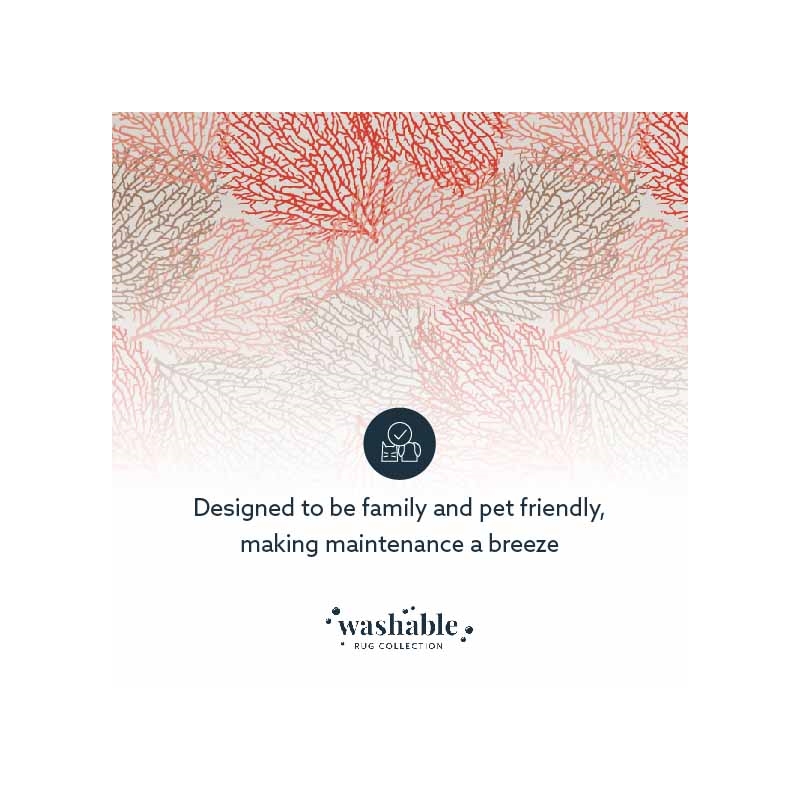 Laysan Home Transitional Washable Polyester 2'x3' Rectangle Rug in Ivory / Coral