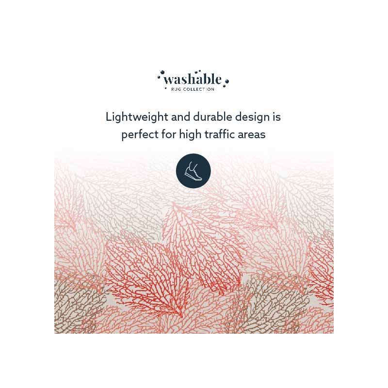 Laysan Home Transitional Washable Polyester 2'x3' Rectangle Rug in Ivory / Coral