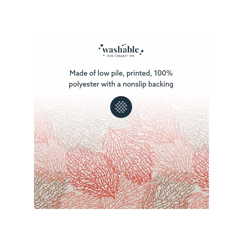 Laysan Home Transitional Washable Polyester 2'x3' Rectangle Rug in Ivory / Coral