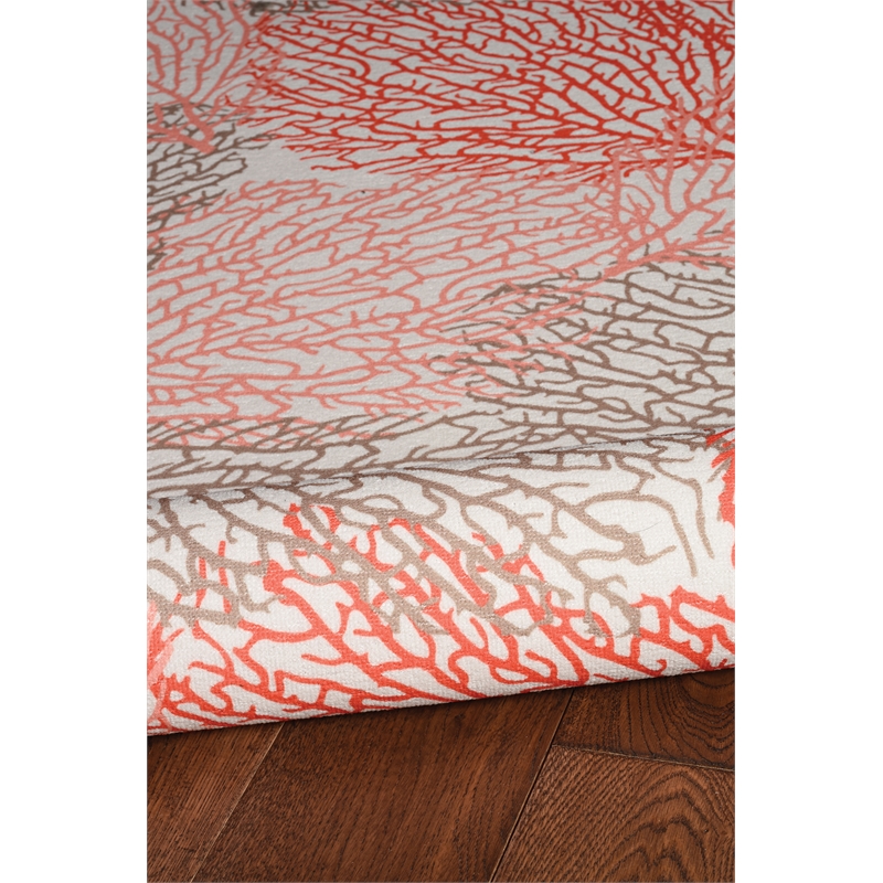 Laysan Home Transitional Washable Polyester 2'x3' Rectangle Rug in Ivory / Coral