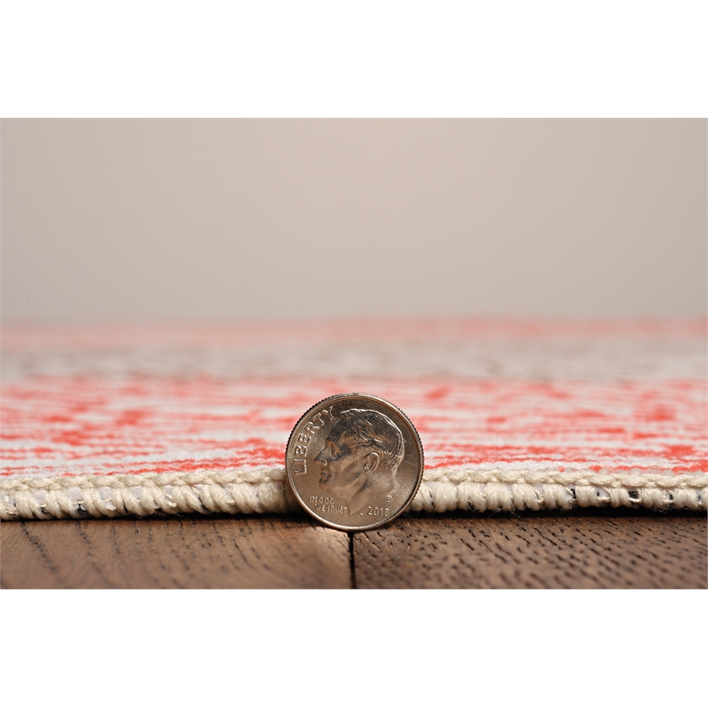 Laysan Home Transitional Washable Polyester 2'x3' Rectangle Rug in Ivory / Coral