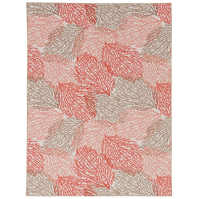 Laysan Home Transitional Washable Polyester 2'x3' Rectangle Rug in Ivory / Coral