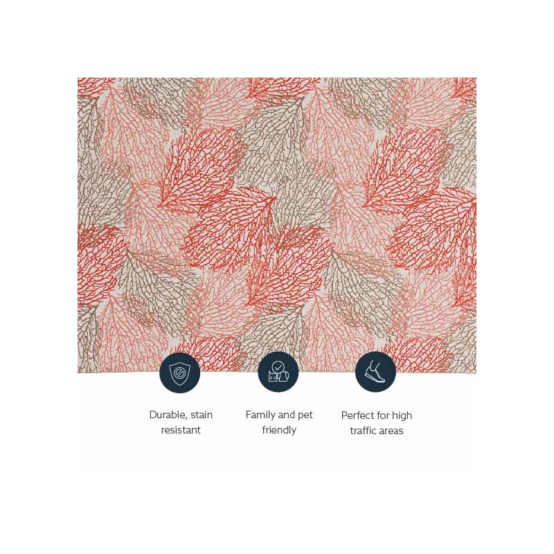 Laysan Home Transitional Washable Polyester 2'x3' Rectangle Rug in Ivory / Coral