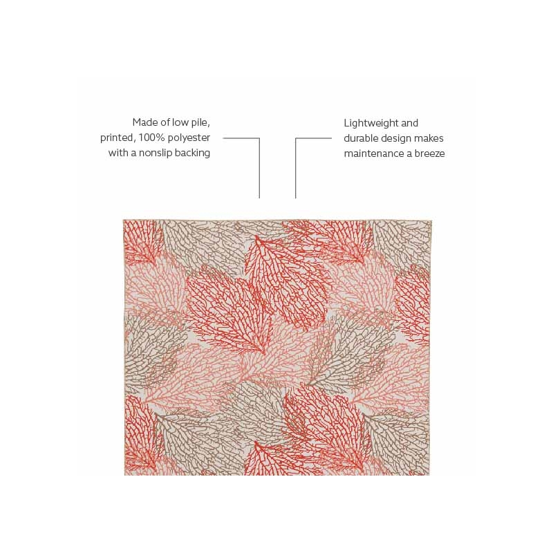 Laysan Home Transitional Washable Polyester 2'x3' Rectangle Rug in Ivory / Coral