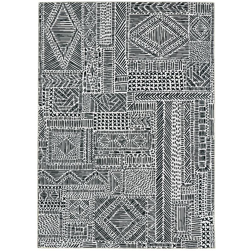 Laysan Home Transitional Washable Polyester 2'x3' Rectangle Rug in Ivory / Black