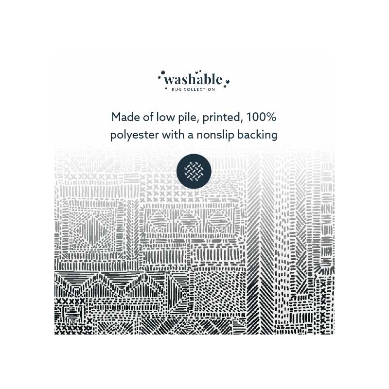 Laysan Home Transitional Washable Polyester 3'x5' Rectangle Rug in Ivory / Black