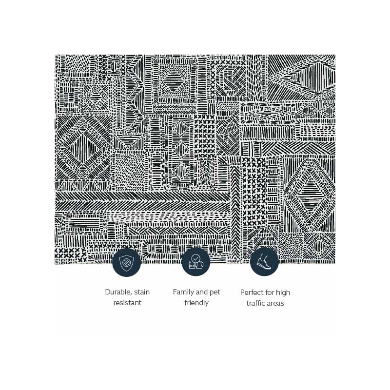 Laysan Home Transitional Washable Polyester 3'x5' Rectangle Rug in Ivory / Black