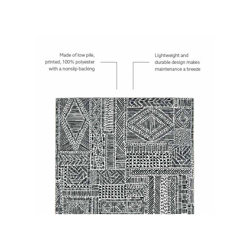 Laysan Home Transitional Washable Polyester 3'x5' Rectangle Rug in Ivory / Black