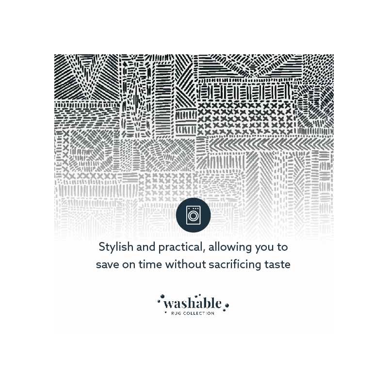 Laysan Home Transitional Washable Polyester 5'x7' Rectangle Rug in Ivory / Black