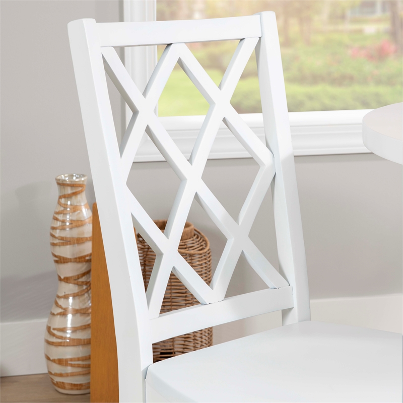 Laysan Home 2-Piece Dining Set in Distressed White - Solid Pine Table and Lattice-Back Chair