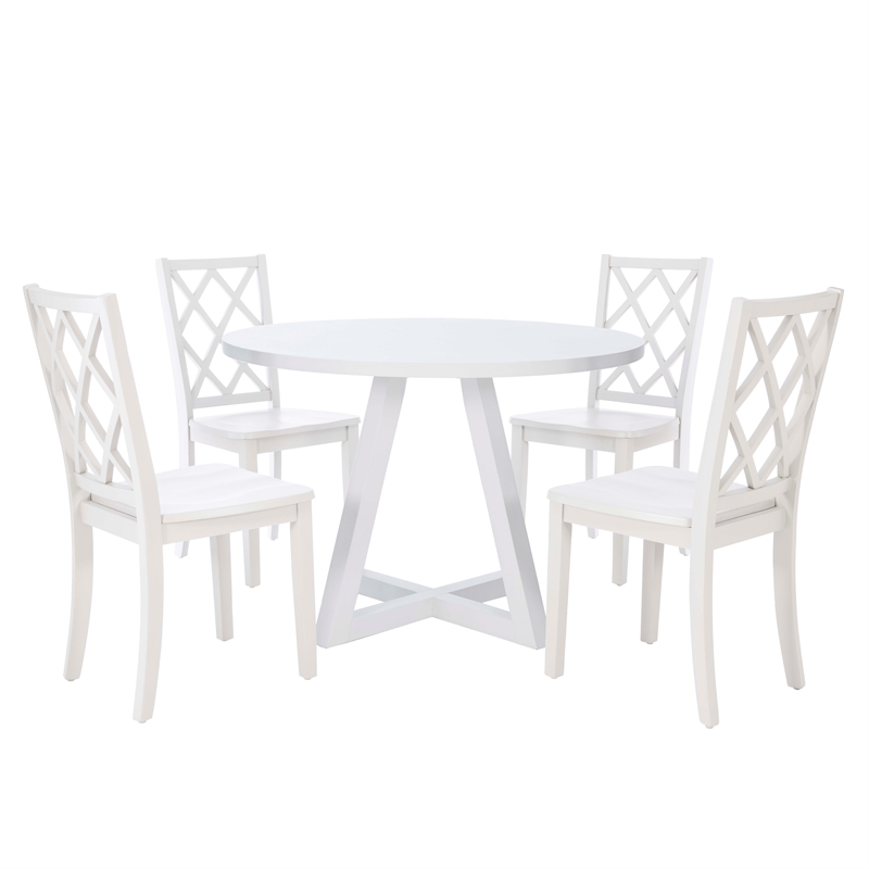 Laysan Home 2-Piece Dining Set in Distressed White - Solid Pine Table and Lattice-Back Chair