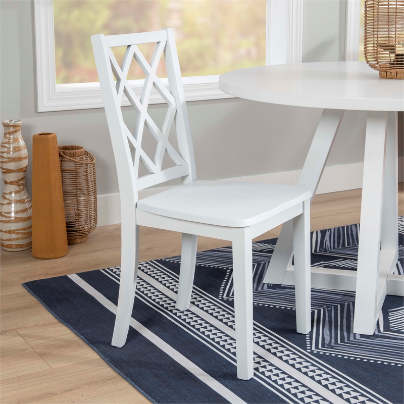 Laysan Home 2-Piece Dining Set in Distressed White - Solid Pine Table and Lattice-Back Chair
