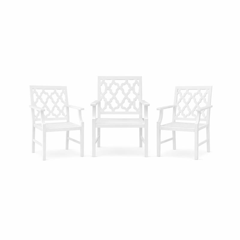 Laysan Home 2-Piece Dining Set in Distressed White - Solid Pine Table and Lattice-Back Chair