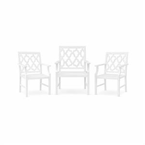 Laysan Home 2-Piece Dining Set in Distressed White - Solid Pine Table and Lattice-Back Chair