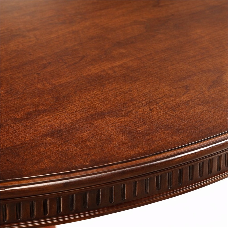 Laysan Home Round Pedestal Dining Table with Beveled Wooden Top in Cherry