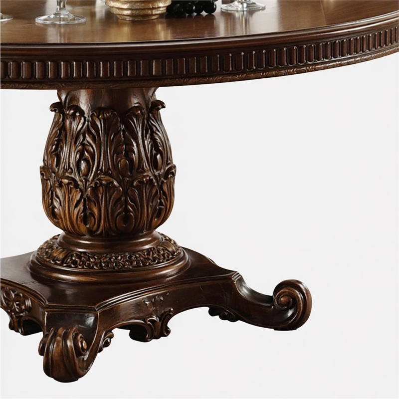 Laysan Home Round Pedestal Dining Table with Beveled Wooden Top in Cherry
