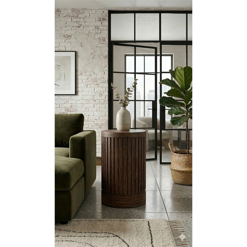 Laysan Home Round Pedestal Table in Engineered Wood - Modern Brown Finish