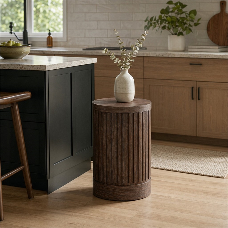 Laysan Home Round Pedestal Table in Engineered Wood - Modern Brown Finish