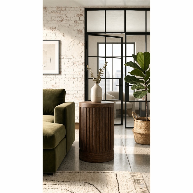 Laysan Home Round Pedestal Table in Engineered Wood - Modern Brown Finish