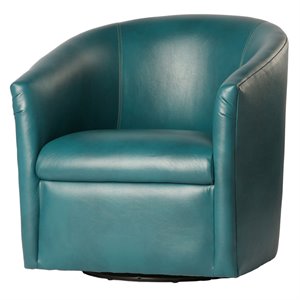 comfort pointe draper agean green faux leather swivel accent chair