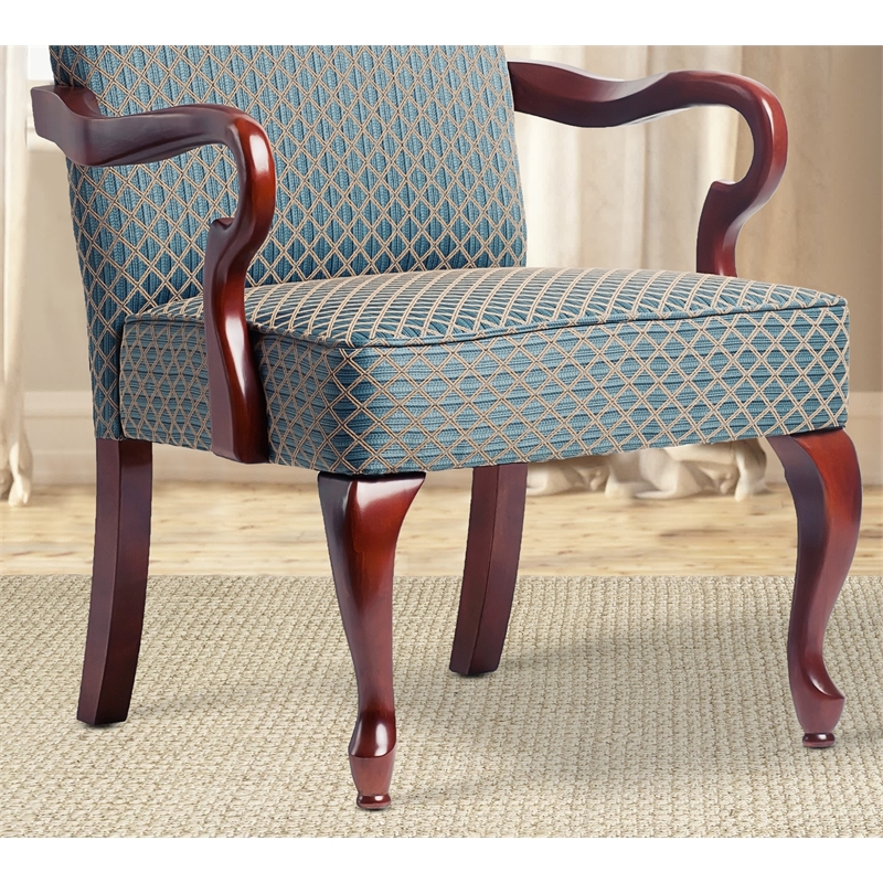Comfort Pointe Derby Blue Jacquard Fabric Solid Wood Gooseneck Arm Chair